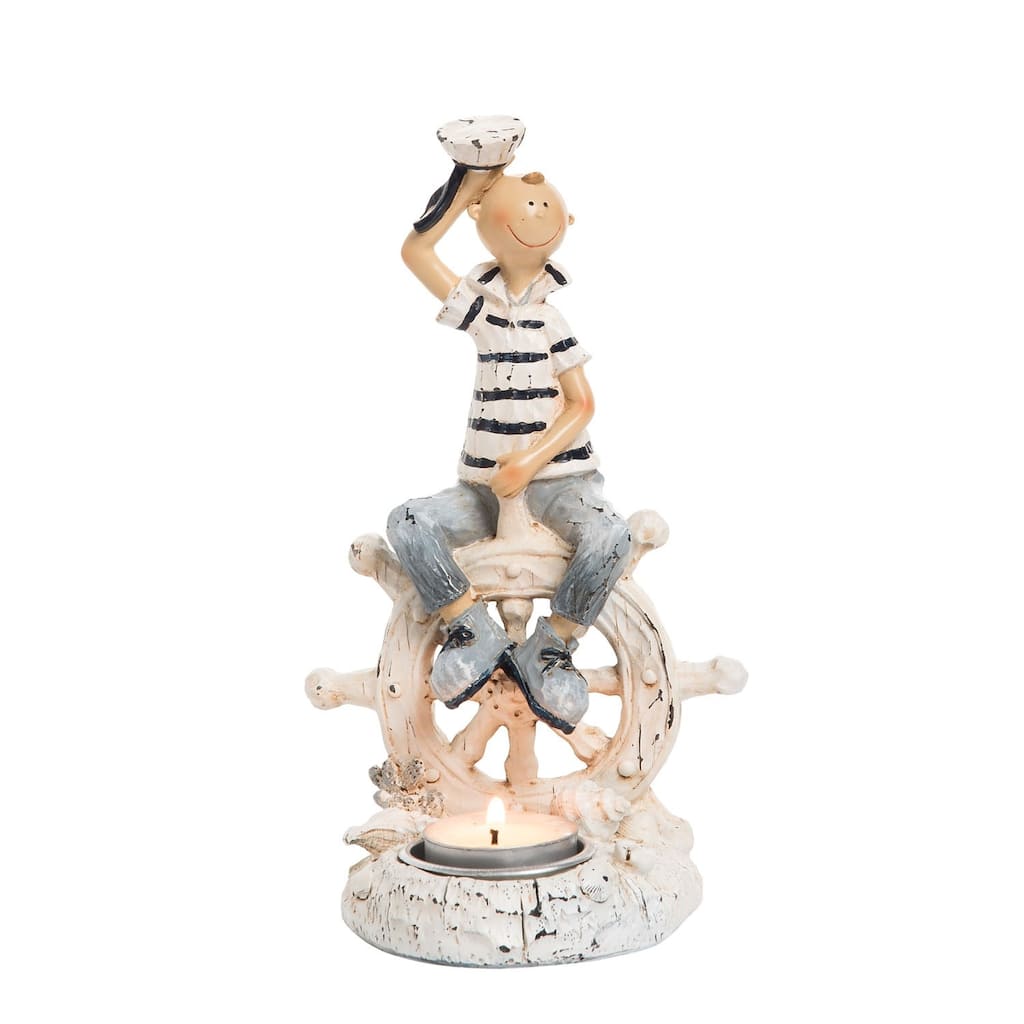 Resin Vintage Boy On Wheel Figure Figurine Table Home Decor Beach Coastal Ocean Sea Life Marine Nautical 4.33 x 3.94 x 7.87