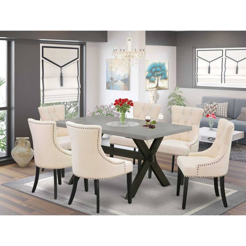 HomeStock 7-Piece Rectangle Natural Oak Finish Solid Wood Top Dining Table with 6-Chairs