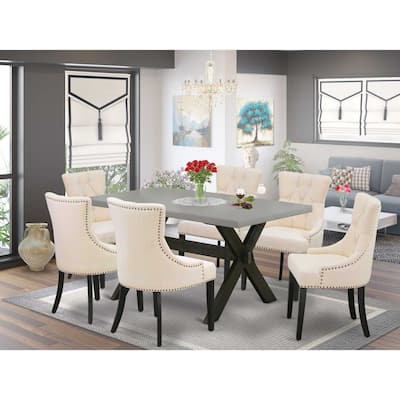HomeStock 7-Piece Rectangle Natural Oak Finish Solid Wood Top Dining Table with 6-Chairs