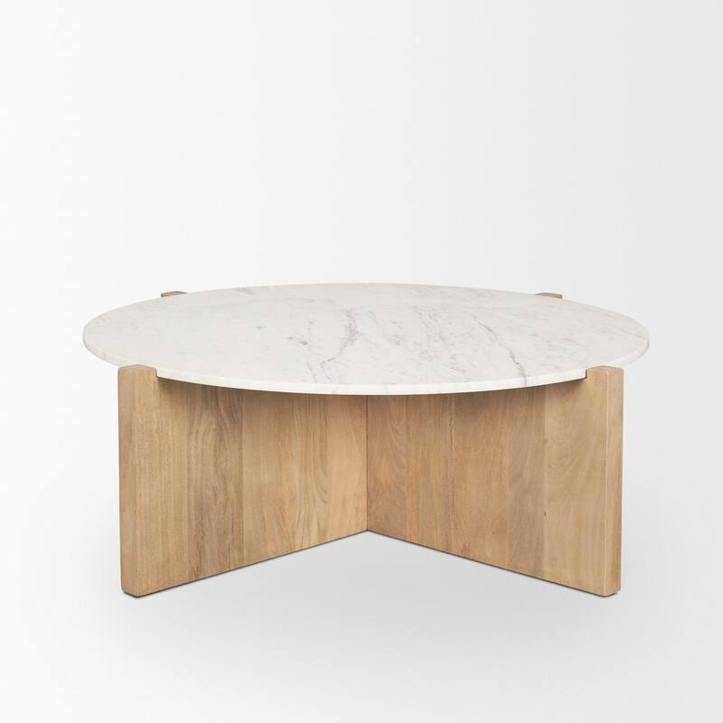 Bianca Light Brown Wood w/ Round Marble Top Coffee Table