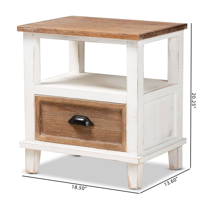 Baxton Studio Glynn Rustic Farmhouse Weathered Two-Tone White and Oak Brown Finished Wood 1-Drawer End Table
