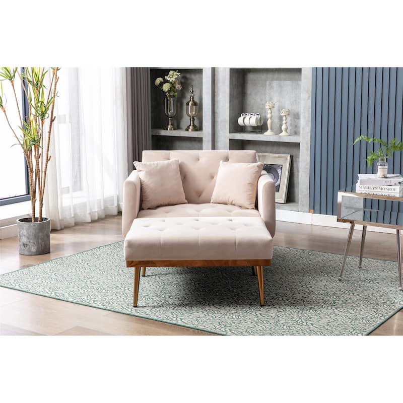 Velvet Upholstered Tufted Living Room Sleeper Sofa Chair With Rose Golden feet - Beige