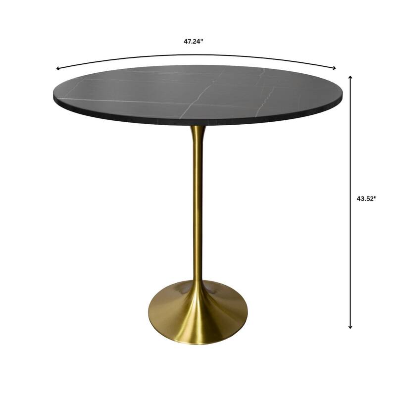 LeisureMod Verve 48" Round Bar Dining Table with Sintered Stone TableTop and Brushed Gold Base for Kitchen & Dining Room