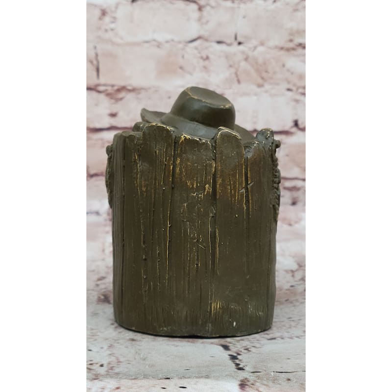 Western Cowboy Bust Bronze Pen Holder – Rustic Desk Decor