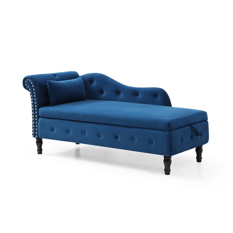 Blue 60" Velvet Button Tufted Chaise Lounge Chair