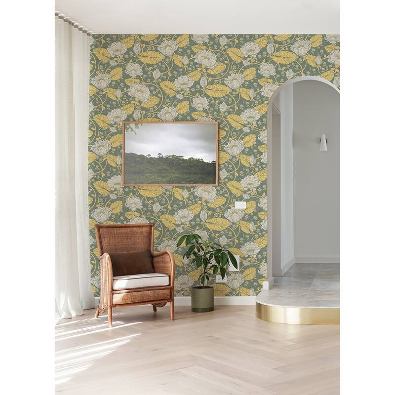 A-Street Prints Eva Yellow Lotus Dreams Wallpaper
