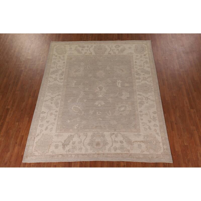 All-Over Vegetable Dye Oushak Area Rug Hand-Knotted Wool Carpet - 8'1" x 9'7"