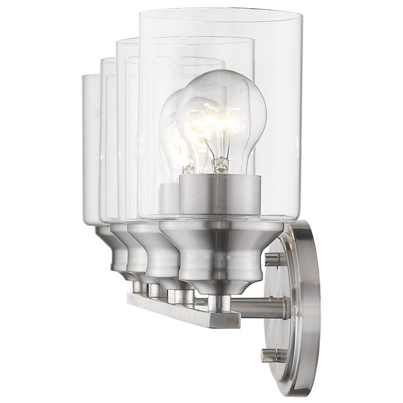 4-Light Silver Wall Vanity Fixture with Clear Glass Shades and Dimmable Damp Location Rated - 9.88" H x 31" W x 5.75" D