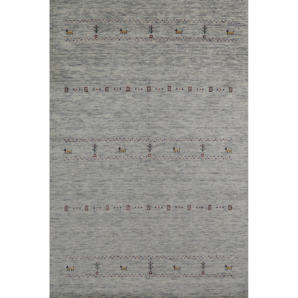 Hand Knotted Oriental 100% Wool Carpet Tribal Animal Pictorial Beige & Ivories Gabbeh Area Rug - 7' 10'' X 5' 5''
