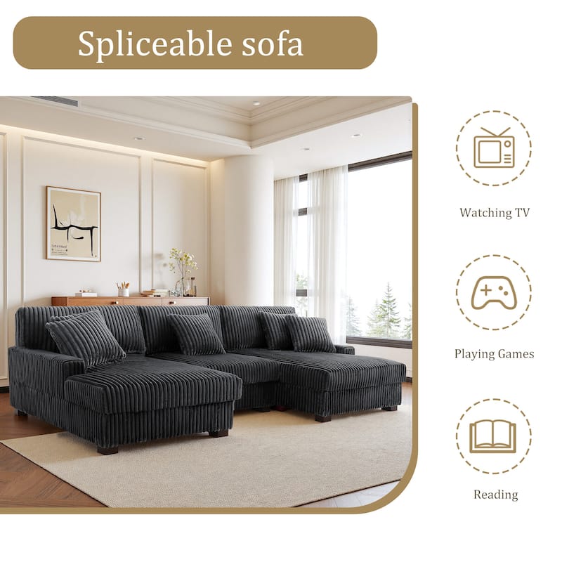 118.4"W Plush Modular Sectional Sofa with Pillows