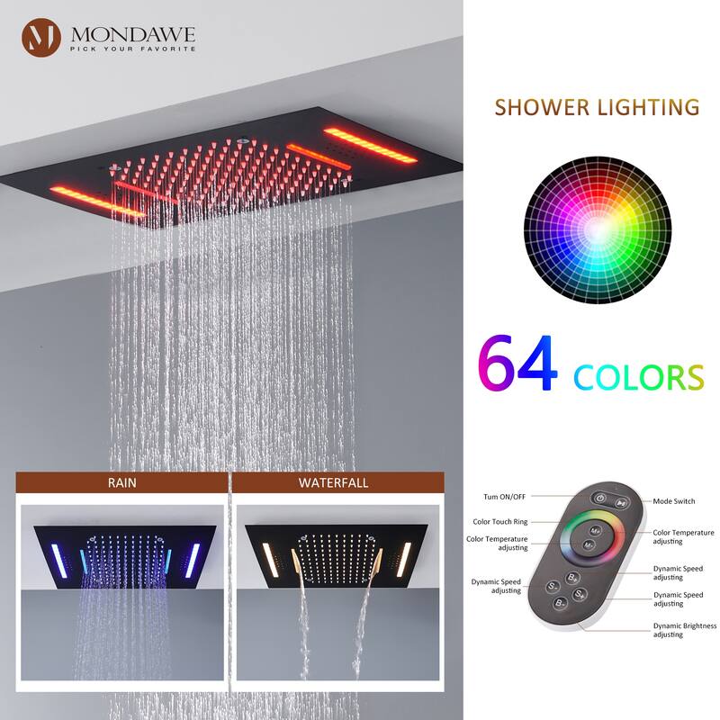 64 Colors LED Light and Music Ceiling Mounted Thermostatic Shower System