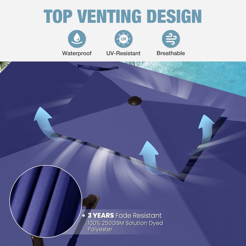 VredHom Outdoor 10x13 Ft Patio Dual Wind Vent Offset Cantilever Umbrella