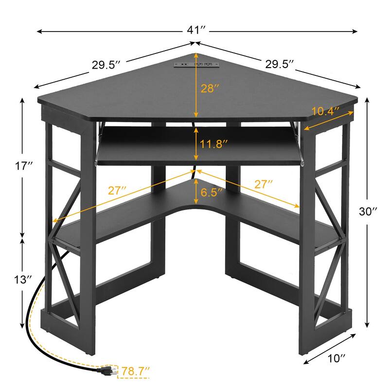 Corner Desk Small Desk with Outlets Corner Table for Small Space, Computer Desk with USB Ports Triangle Desk with Storage