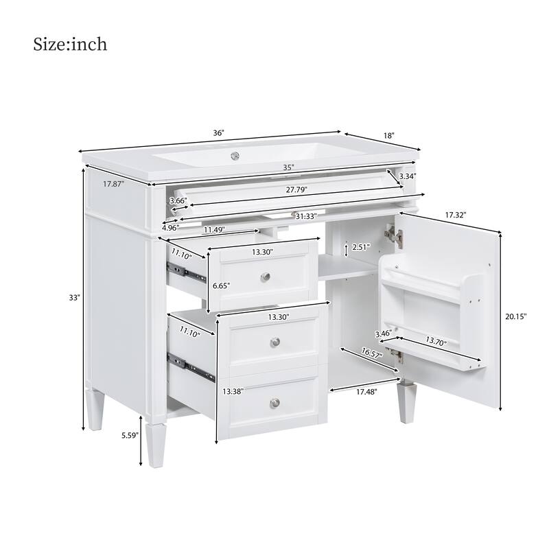 30''/36'' Bathroom Vanity with Top Sink, Modern Bathroom Storage Cabinet with 2 Drawers, a Tip-out Drawer & Adjustable Shelf