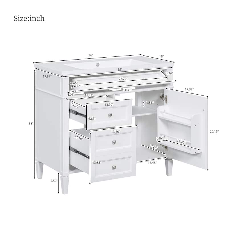36''Modern Bathroom Vanity with Top Sink