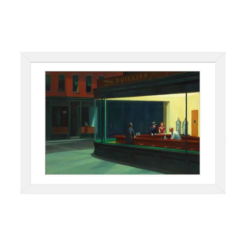 iCanvas "Nighthawks, 1942" by Edward Hopper - White - 16x24x1