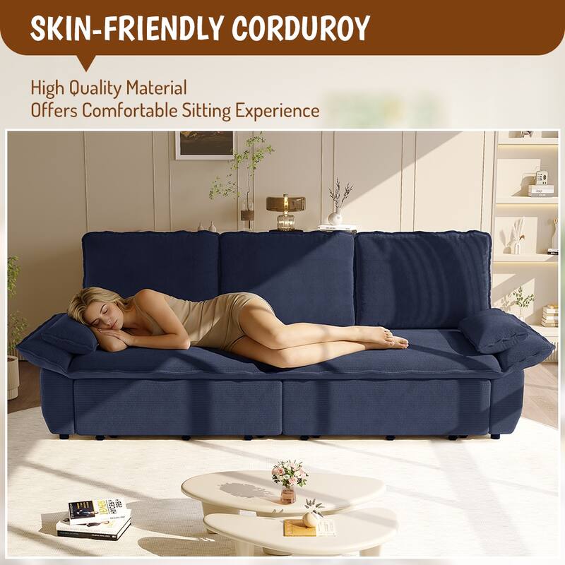 GDFStudio - Corduroy 94.5" 3-in-1 Convertible Sleeper Sofa with Pull-Out Bed