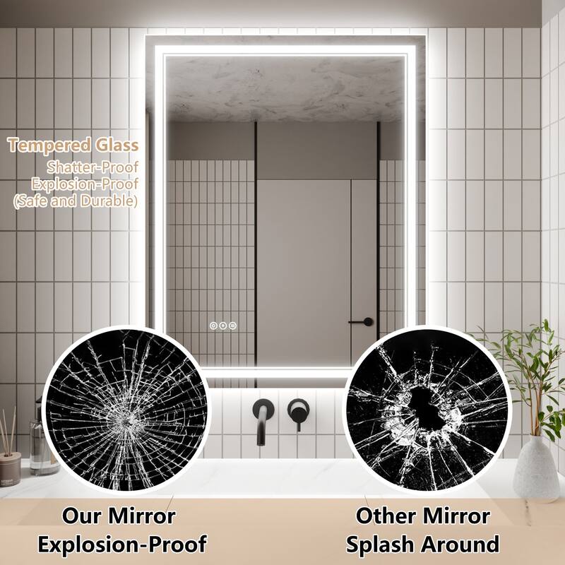 Rectangle Frameless Anti-Fog Wall Mounted LED Light Bathroom Vanity Mirror