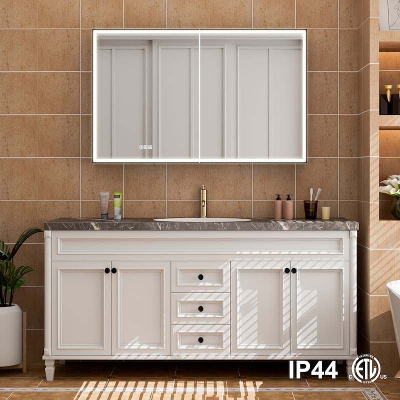30'' H Recessed Or Surface Wall Mounted LED Mirror Cabinet With Mirror And Adjustable Shelves,Black Frame