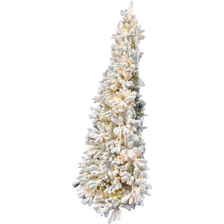 Fraser Hill Farm 7.5-ft. Green Christmas Half Tree with Flock and Warm White LED Lighting - Snow