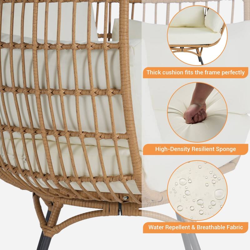 SANSTAR Patio Oversized Swivel Brown Wicker Egg Chair with Cushions