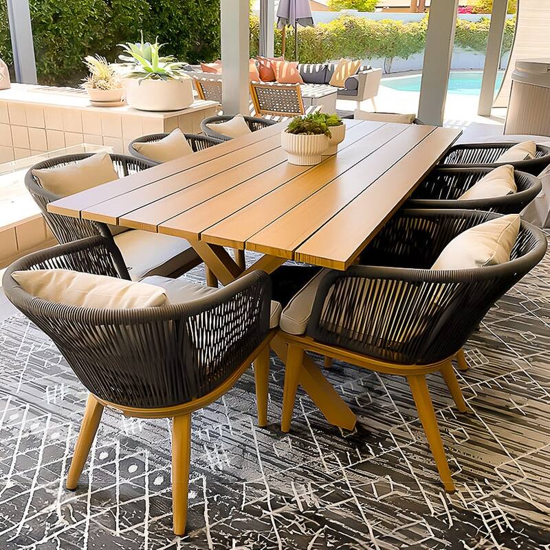 PURPLE LEAF Outdoor Dining Set for Garden Deck Wicker Table and Chairs Set-11 Piece