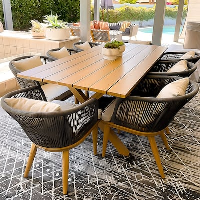 PURPLE LEAF Outdoor Dining Set for Garden Deck Wicker Table and Chairs Set-11 Piece