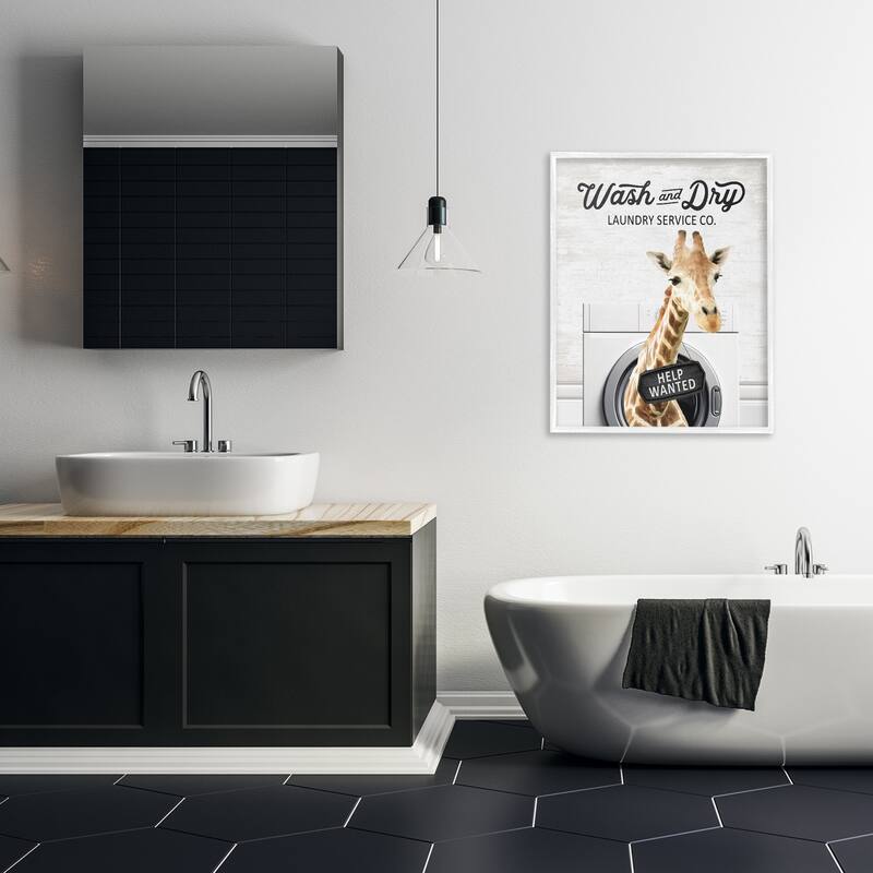 Stupell Wash & Dry Laundry Giraffe Framed Giclee Art Design By Lettered and Lined