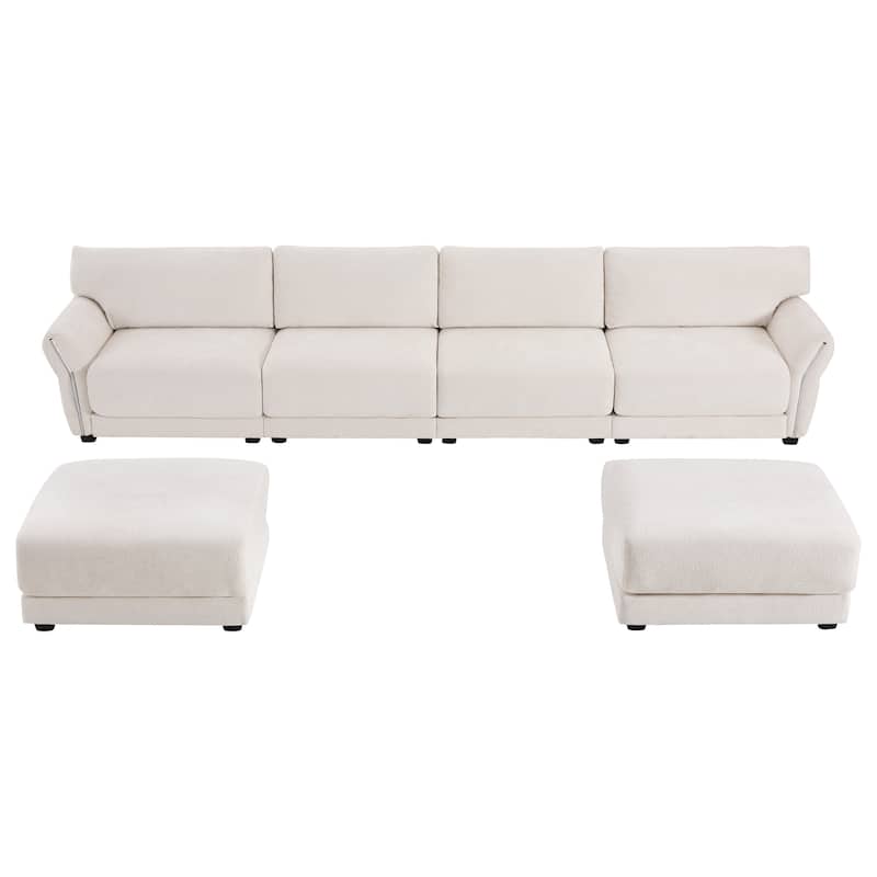 142" U-Shaped Chenille Sectional Sofa with USB & Petal Armrests