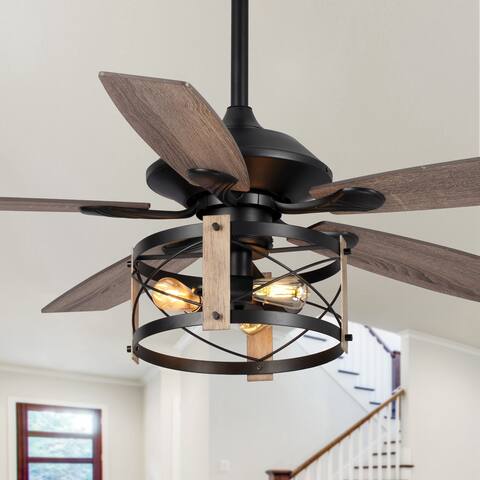 52-inch Walnut Wood 5-Blade Industrial LED Ceiling Fan with Remote