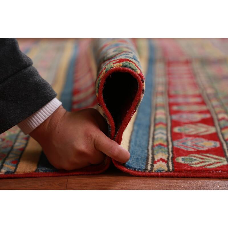 Hand Knotted Oriental 100% Wool Carpet Traditional Geometric Multi-Colored Kazak Area Rug - 11' 9'' X 8' 3''