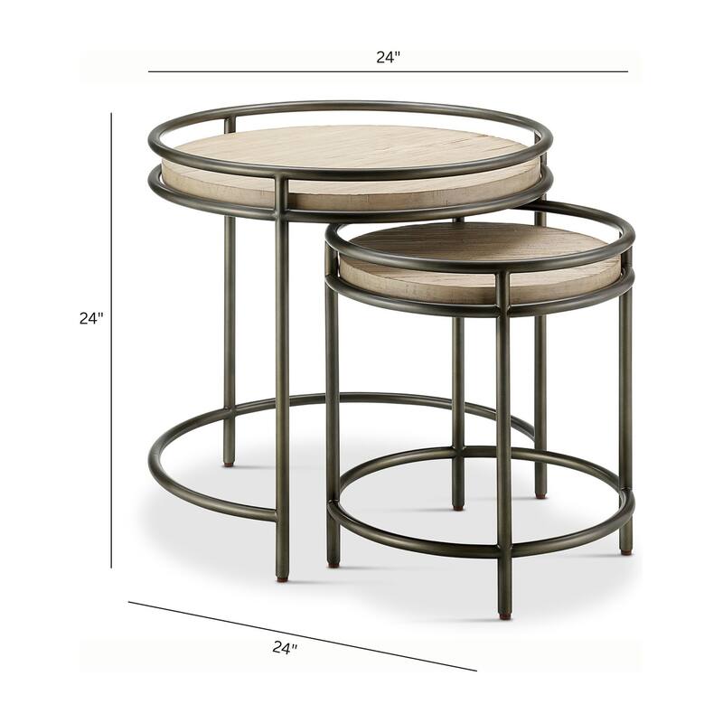 Magnussen Home Cena Natural and Vintage Bronze Nesting End Table - 24''W x 24''D x 24''H
