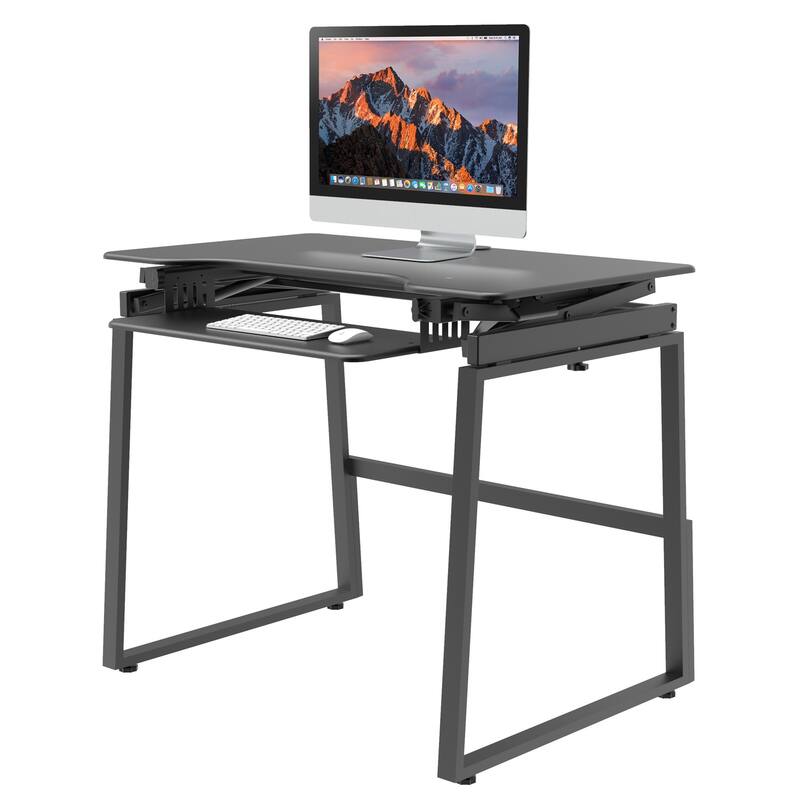 Rocelco 40 in. W Black Height Adjustable Standing Desk with Floor Stand and Gas Spring Assist Keyboard Tray Platform