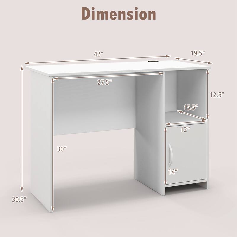 Costway Modern Computer Desk with Cabinet Cable Holes & Open Shelf