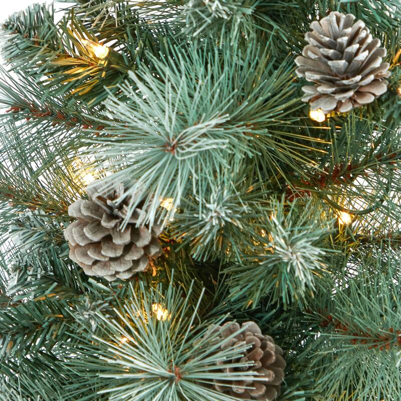 4’ Pre-Lit Potted Brit Columbia Pine Artificial Christmas Tree, Clear Lights - 4 Foot