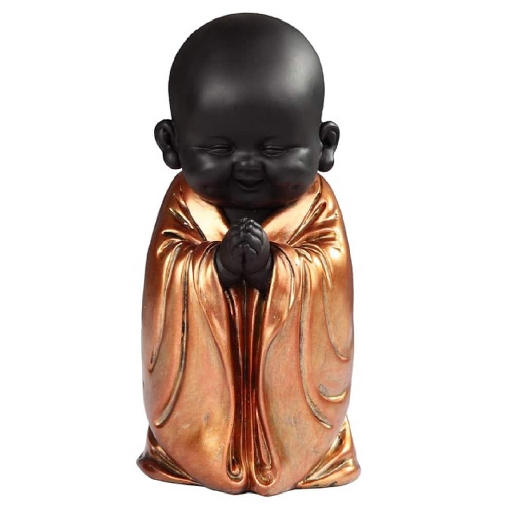 Q-Max 7"H Praying Little Buddhist Monk in Gold and Black Statue Feng Shui Decoration Religious Figurine