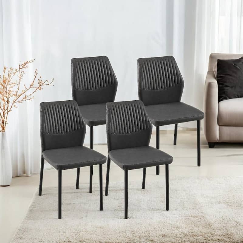 Leather Kitchen Chair Side Chair with Metal Legs, Accent Chair Office Chair Upholstered Chair Meeting Room Chair - Dark Gray