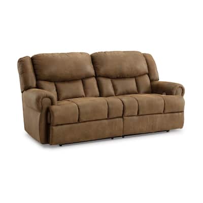 Avi 92 Inch Sofa, Dual Seat Power Recliner, Brown Faux Leather Upholstery