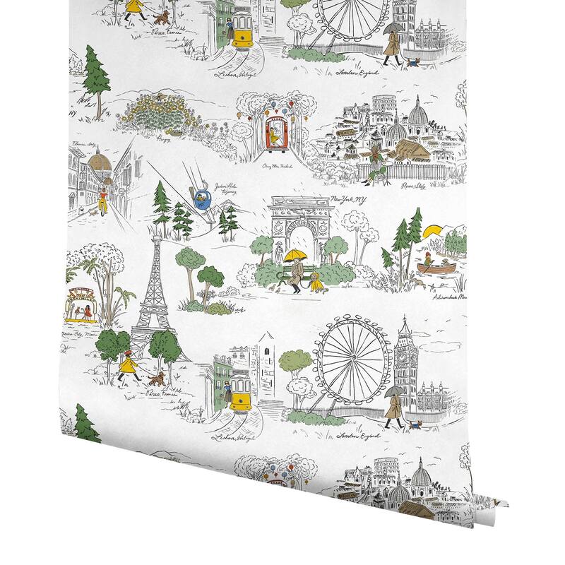 Rifle Paper Co. Travel Sketches Yellow Globetrotter Premium Peel + Stick Wallpaper