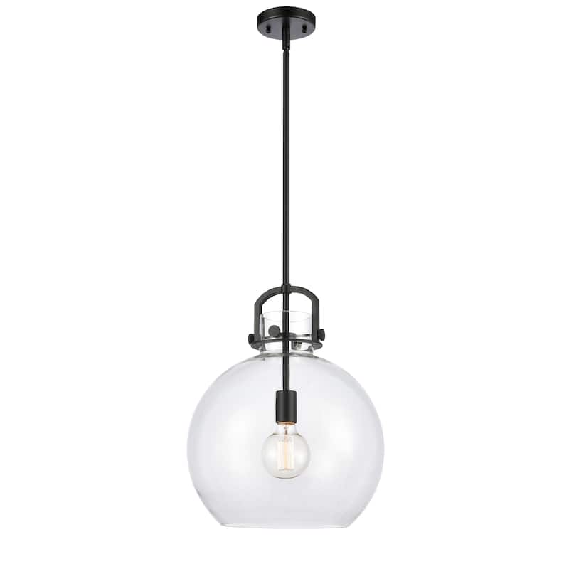 Innovations Lighting Newton Sphere - 1 Light 14" Stem Hung Pendant - Clear/Matte Black