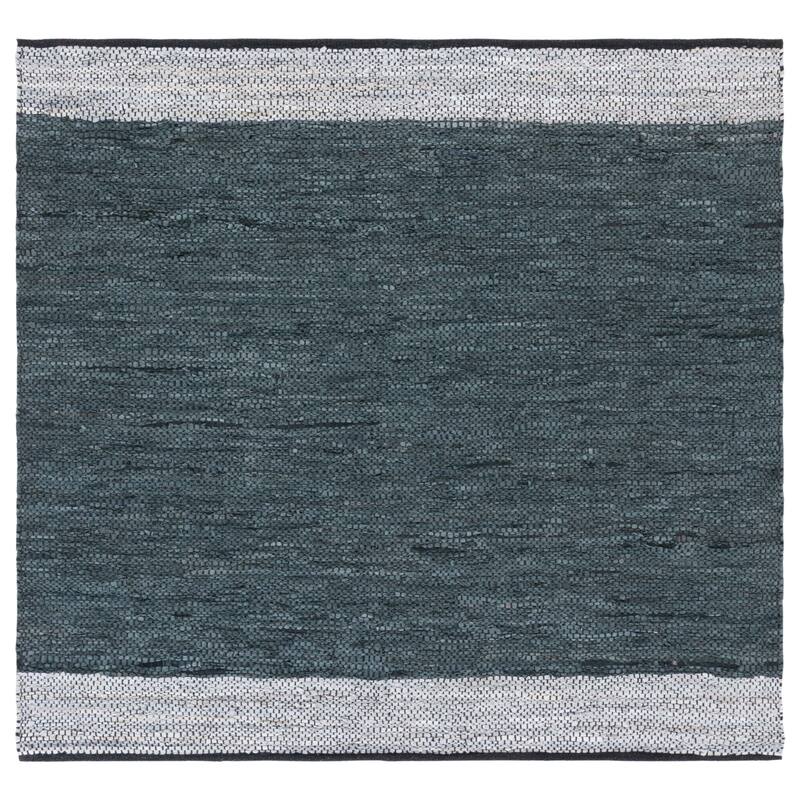 SAFAVIEH Handmade Vintage Boho Leather Nichelle Modern Stripe Leather - 6' x 6' Square - Grey/Silver - Square/Runner