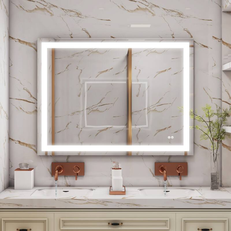 Wall Mounted LED Bathroom Mirror With Memory Function,Dimmable, Anti-Fog (Horizontal/Vertical) - 36'' H x 48'' W