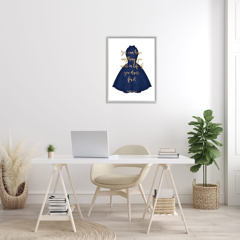 Stupell If You Dress For It Quote Blue Gown Fashion Framed Wall Art