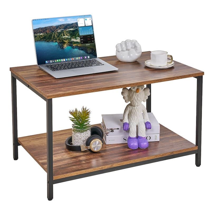 VECELO Coffee Table Set of 2 Coffee Tables and Side Table Set with Charging Station C Shaped End Table with Wheels