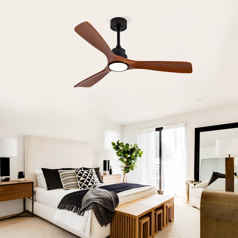 52 Inch Wood Ceiling Fans With Lights and Remote Control, Reversible DC Motor, Black Ceiling Fan For Living Room, Bedroom