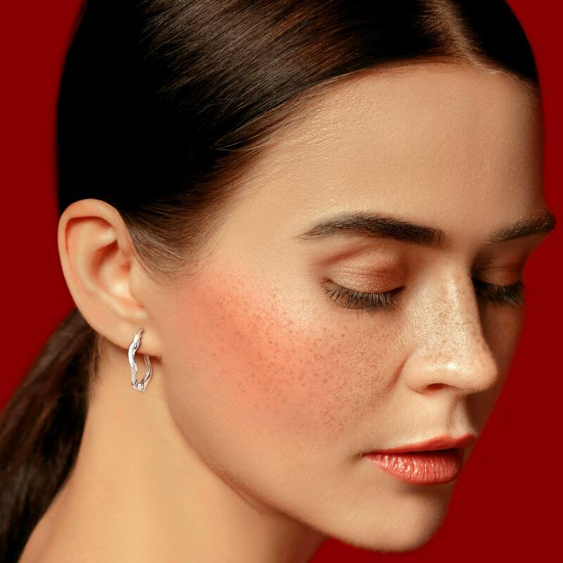 Miadora Sterling Silver 27mm Round Wave Hoop Earrings