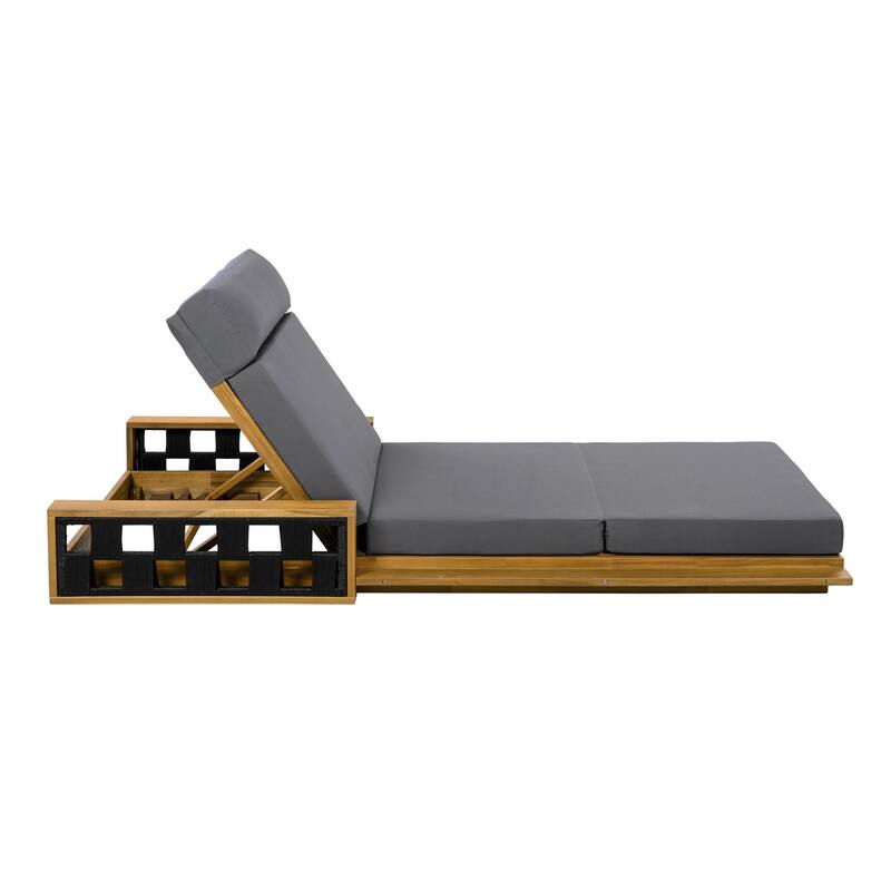 Christopher Knight Home - Modern Outdoor Solid Wood 4-Fold Adjustable Backrest Chaise Lounge with Rope Accents & Foam Cushion