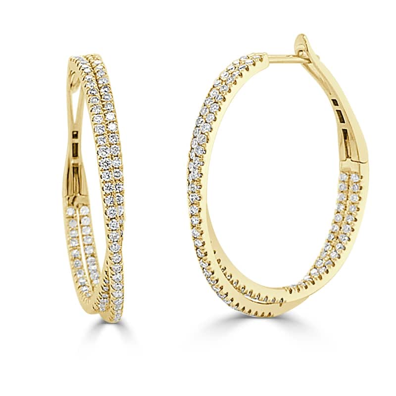 Joelle Collection 14k Gold & Diamond Criss-Cross Hoop Earrings - 1.21ct - Yellow