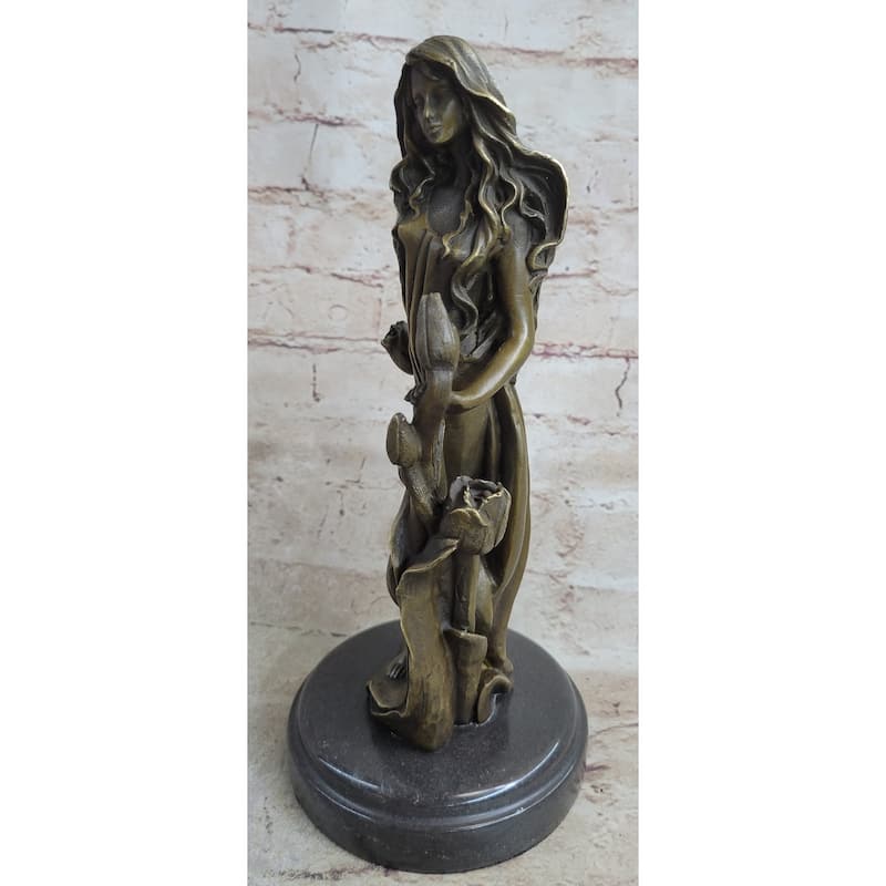 Western 100 Percent Pure Bronze Marble Art Flower Girl Sculpture Home Office Decor