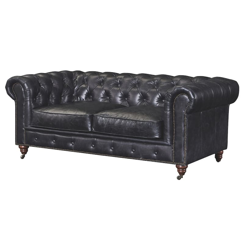 Century Chesterfield Love Seat - Light Chestnut Leather - Black